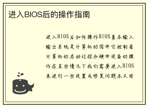 进入BIOS后的操作指南